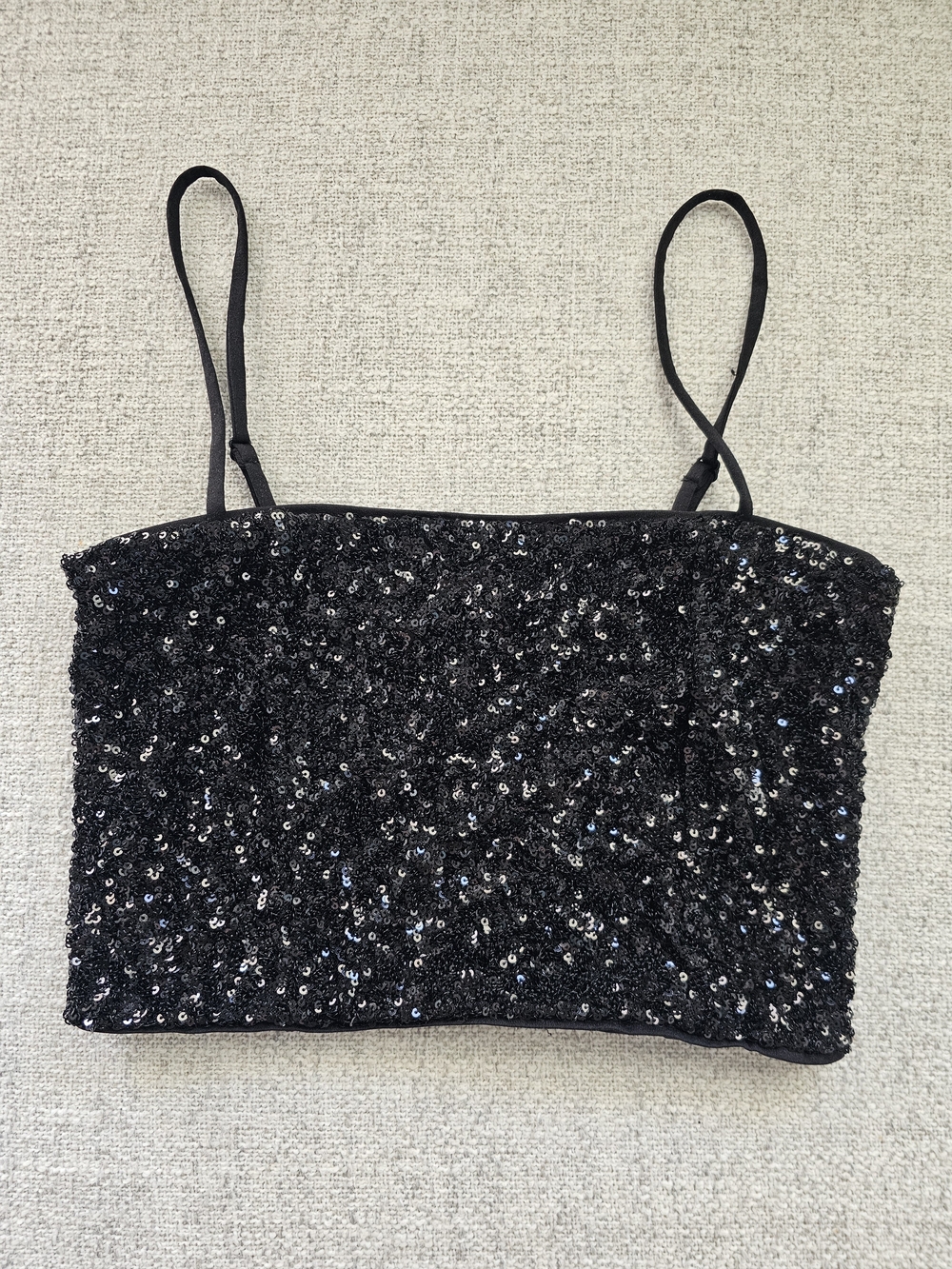 Express Black Sequin Spaghetti Strap Crop Cami